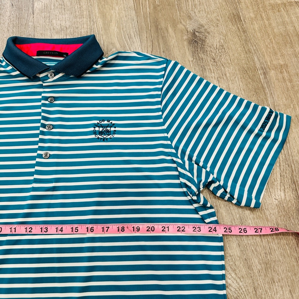Greyson Polo Mens XL Teal White Striped Lago Mar Country Club Golf Polo Shirt - Picture 7 of 16